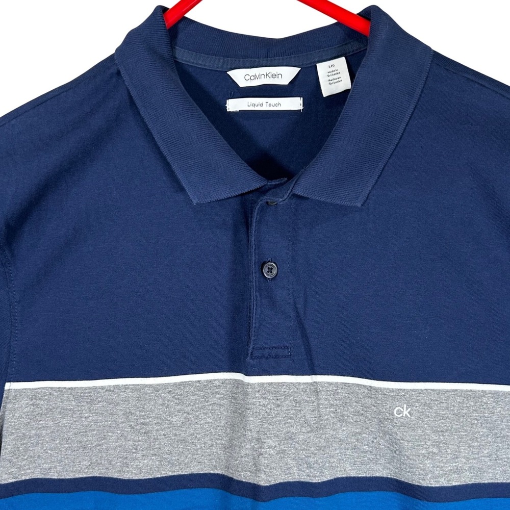 Calvin Klein Liquid Touch Polo Shirt Mens Large Blue‎ Grey Colorblock Cotton L